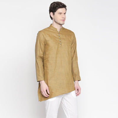 Brown Solid Pure Cotton Kurta With Asymmetric Hem