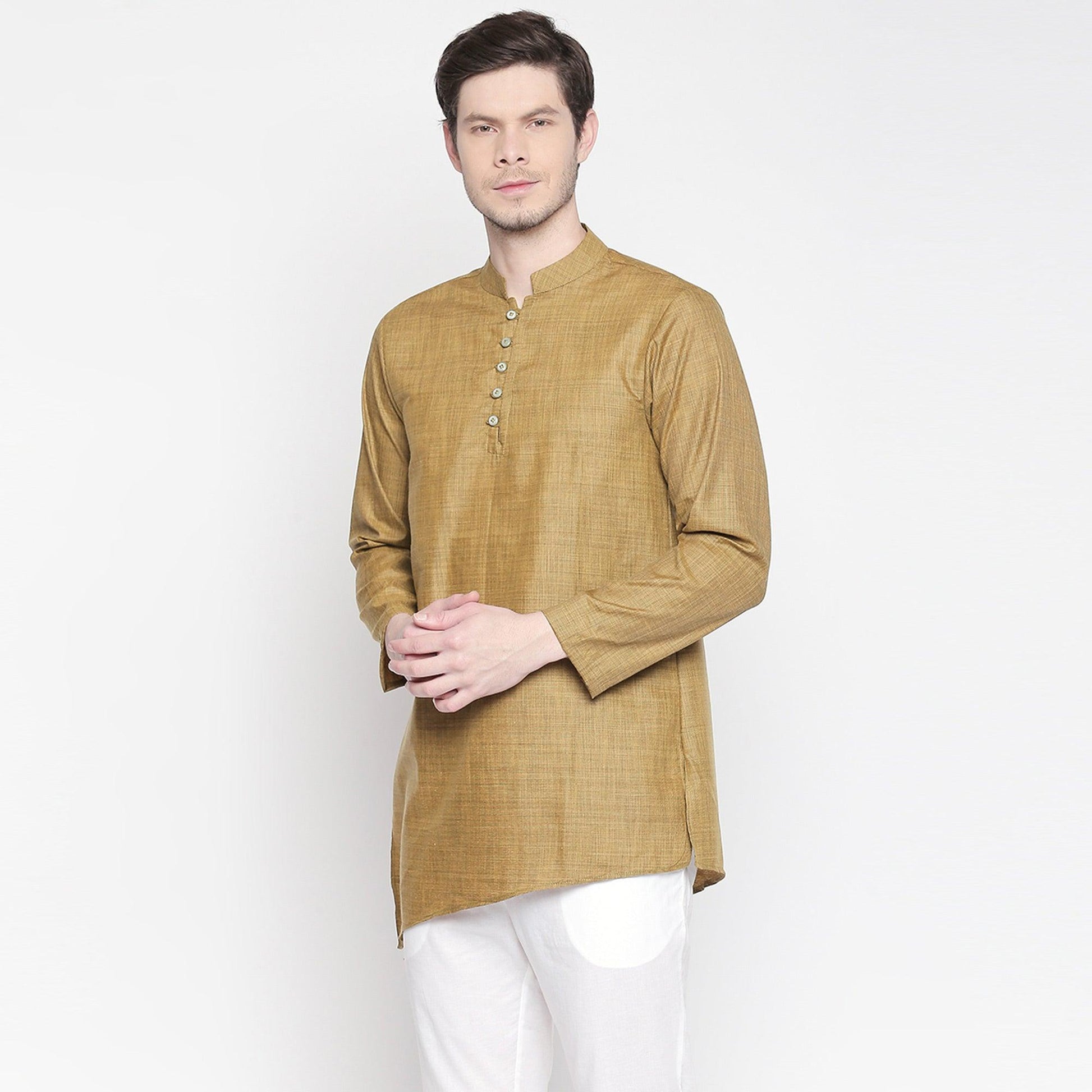 Brown Solid Pure Cotton Kurta With Asymmetric Hem