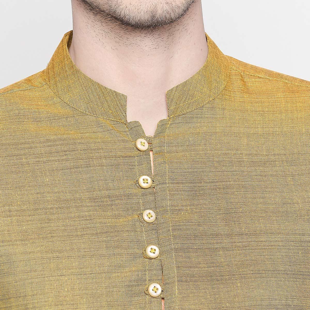 Brown Solid Pure Cotton Kurta With Asymmetric Hem