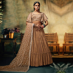 Brown Solid Satin Lehenga Choli
