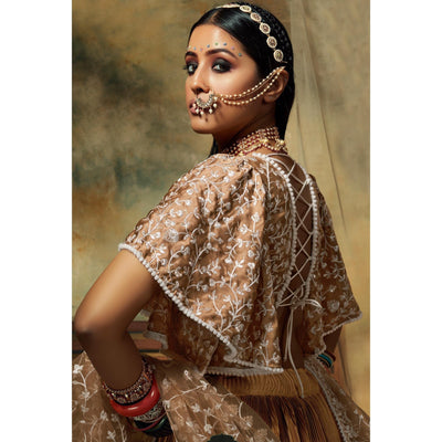 Brown Solid Satin Lehenga Choli