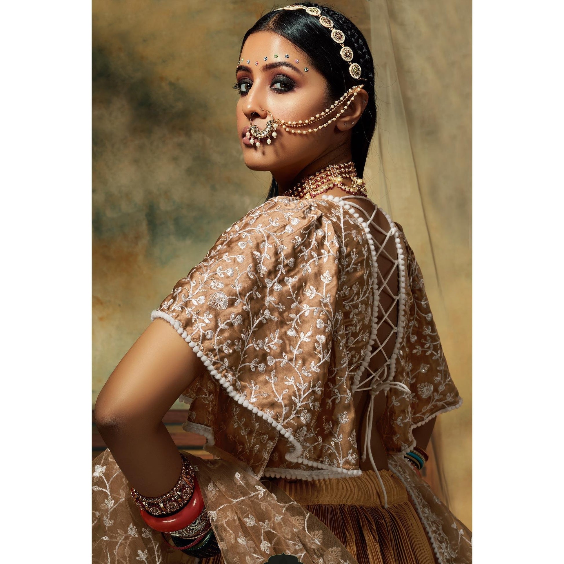 Brown Solid Satin Lehenga Choli