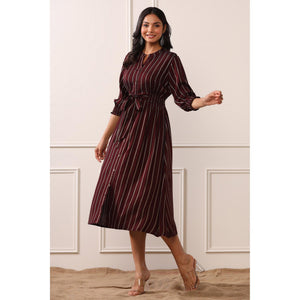 Brown Stripe Printed Rayon Dress