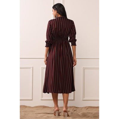 Brown Stripe Printed Rayon Dress