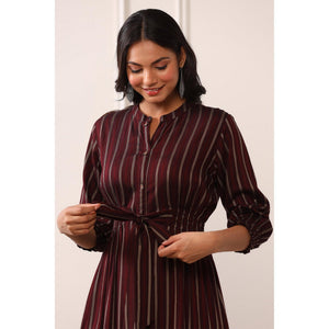 Brown Stripe Printed Rayon Dress