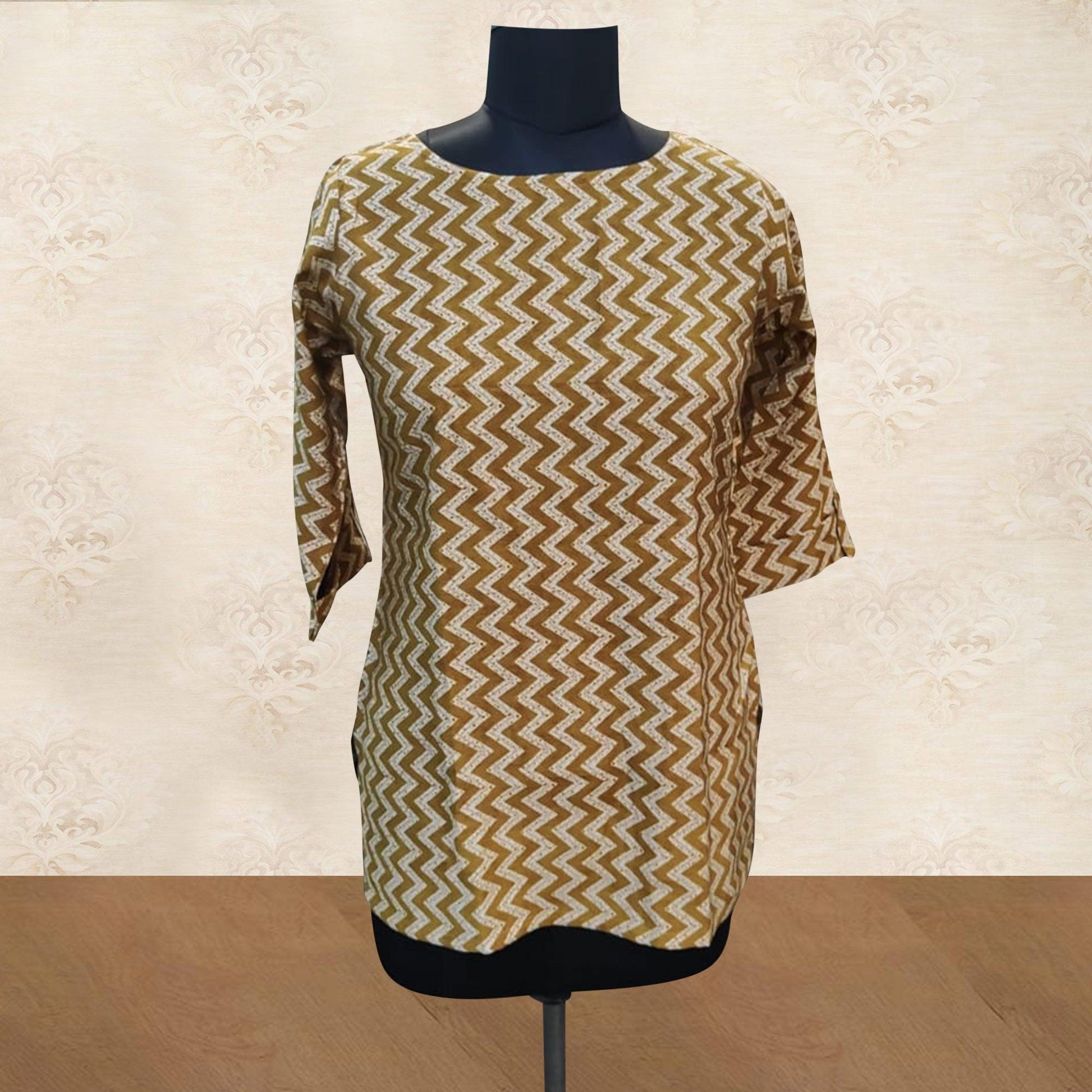 Brown Striped Printed Chanderi Top