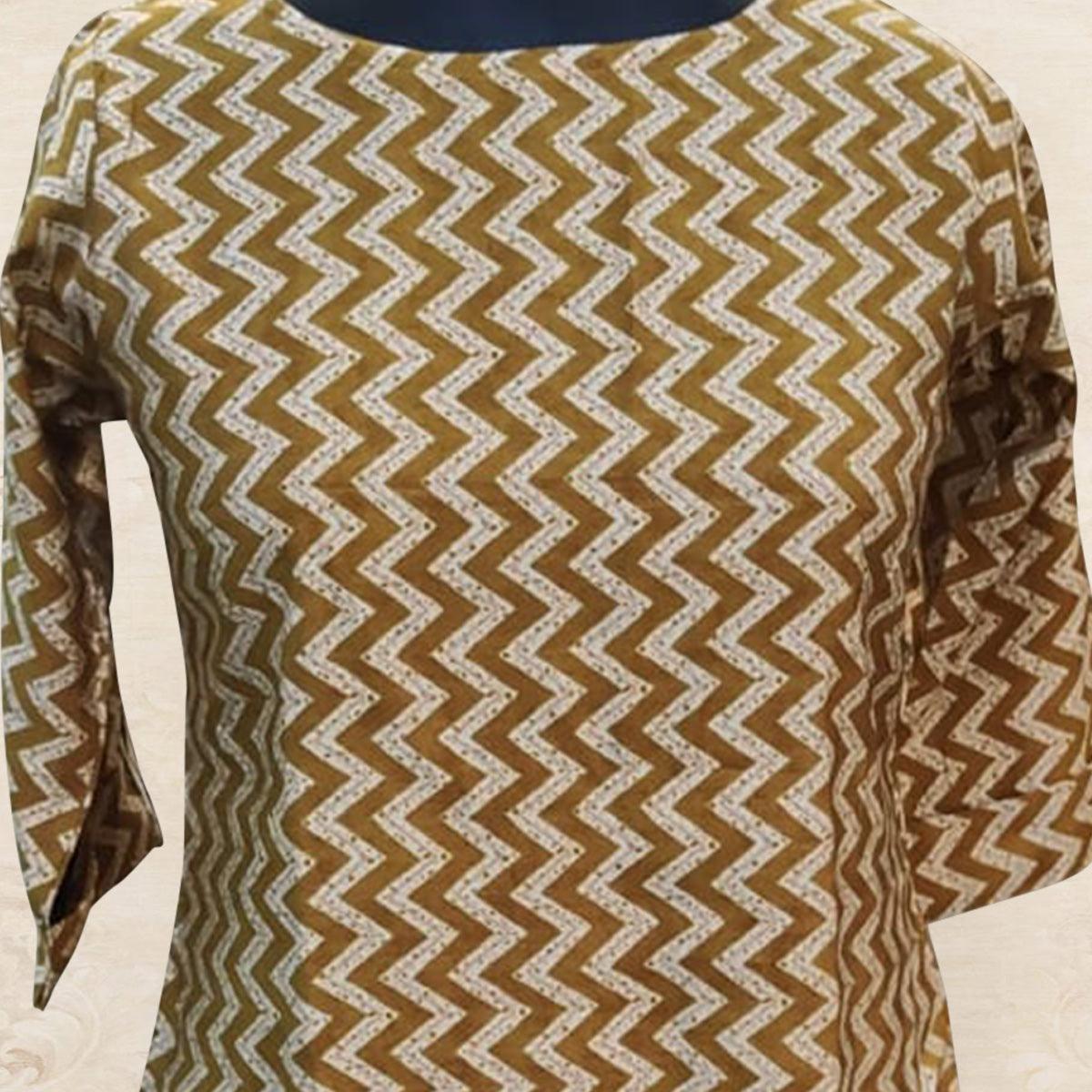 Brown Striped Printed Chanderi Top