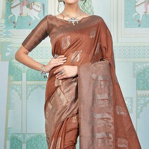 Brown Woven Art Silk Saree With Tassels
