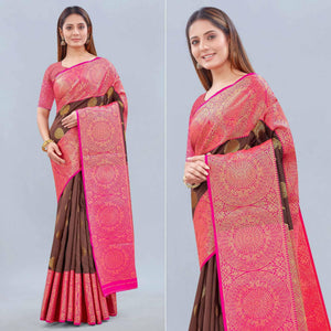 Brown Woven Banarasi Silk Saree