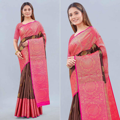Brown Woven Banarasi Silk Saree