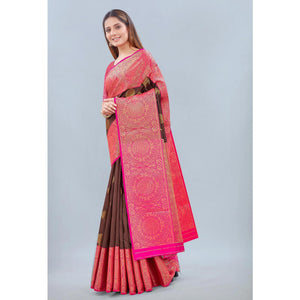Brown Woven Banarasi Silk Saree