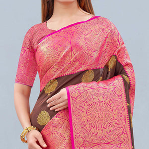 Brown Woven Banarasi Silk Saree