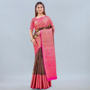 Brown Woven Banarasi Silk Saree