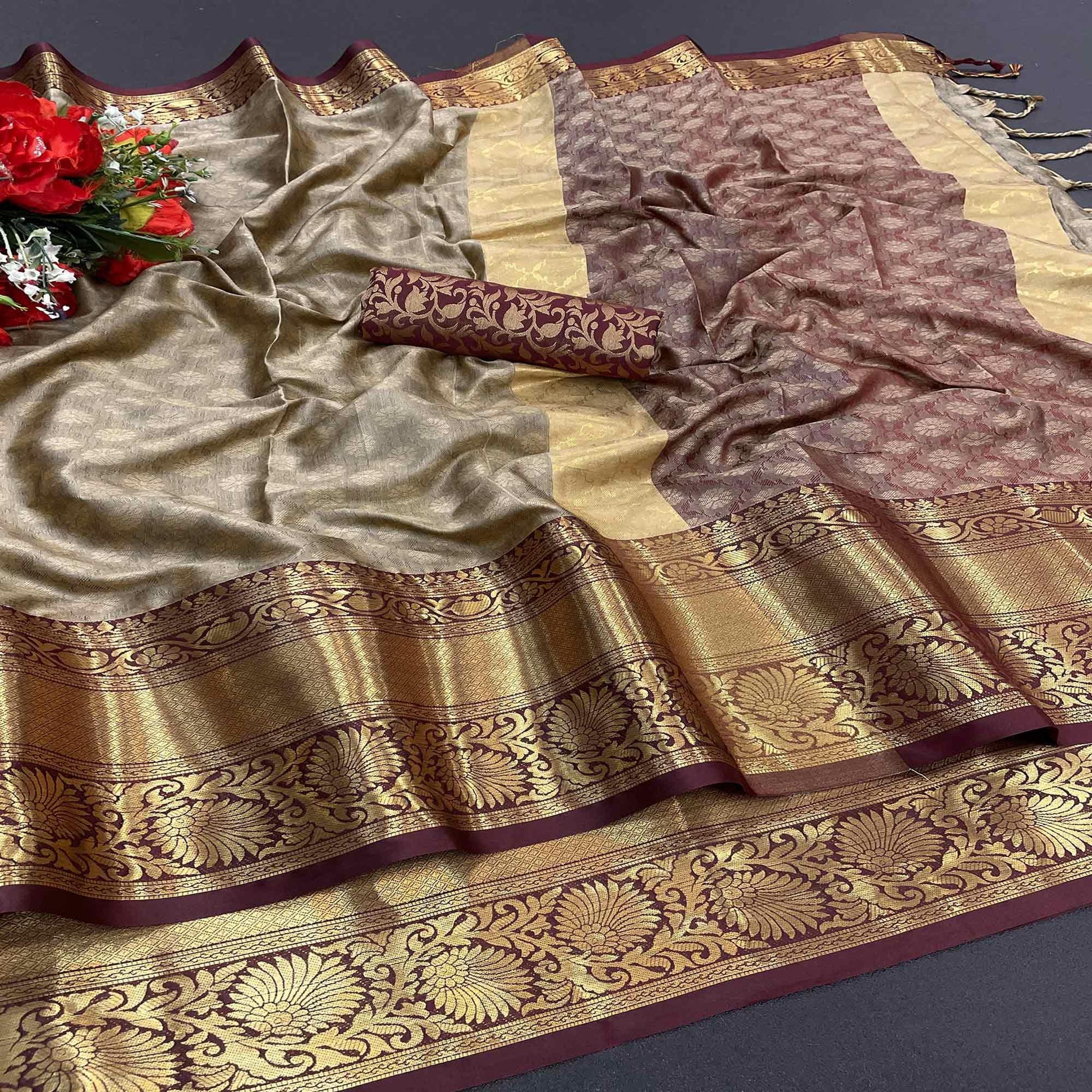 Brown Woven Cotton Silk Saree