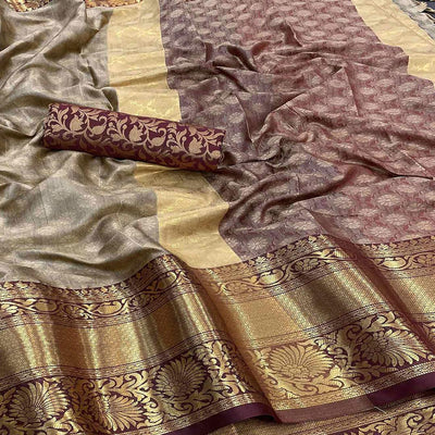 Brown Woven Cotton Silk Saree