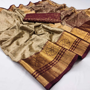 Brown Woven Cotton Silk Saree