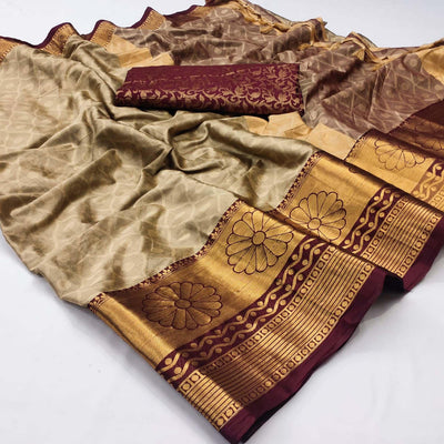 Brown Woven Cotton Silk Saree