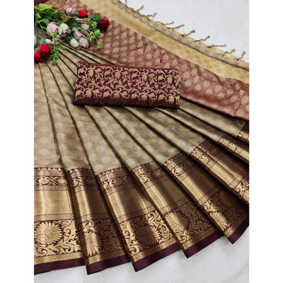 Brown Woven Cotton Silk Saree