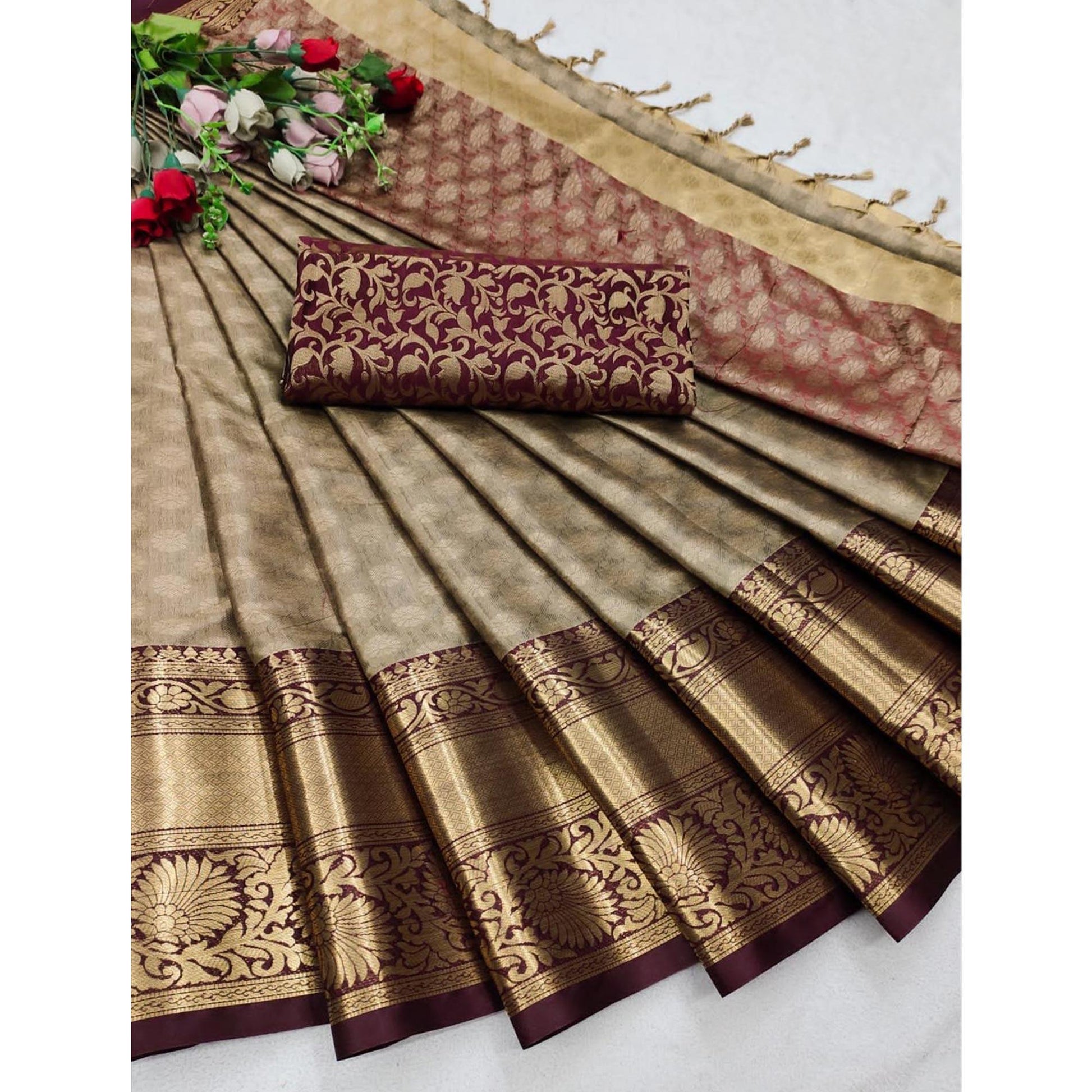 Brown Woven Cotton Silk Saree