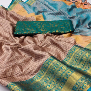 Brown Woven Cotton Silk Saree With Tassels