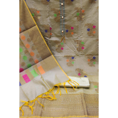 Brown Woven Jacquard Dress Material