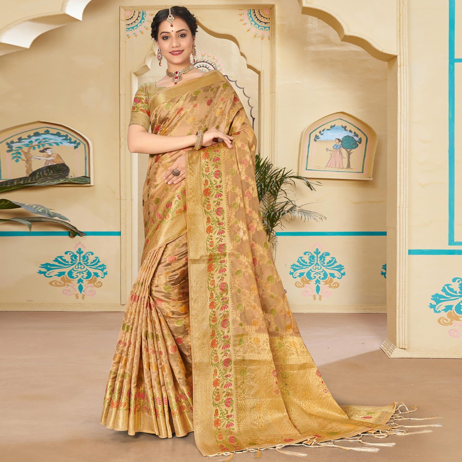 Brown Woven Organza Saree