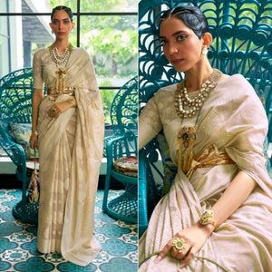 Brown Woven-Sequins Handloom Silk Saree