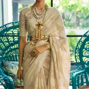 Brown Woven-Sequins Handloom Silk Saree