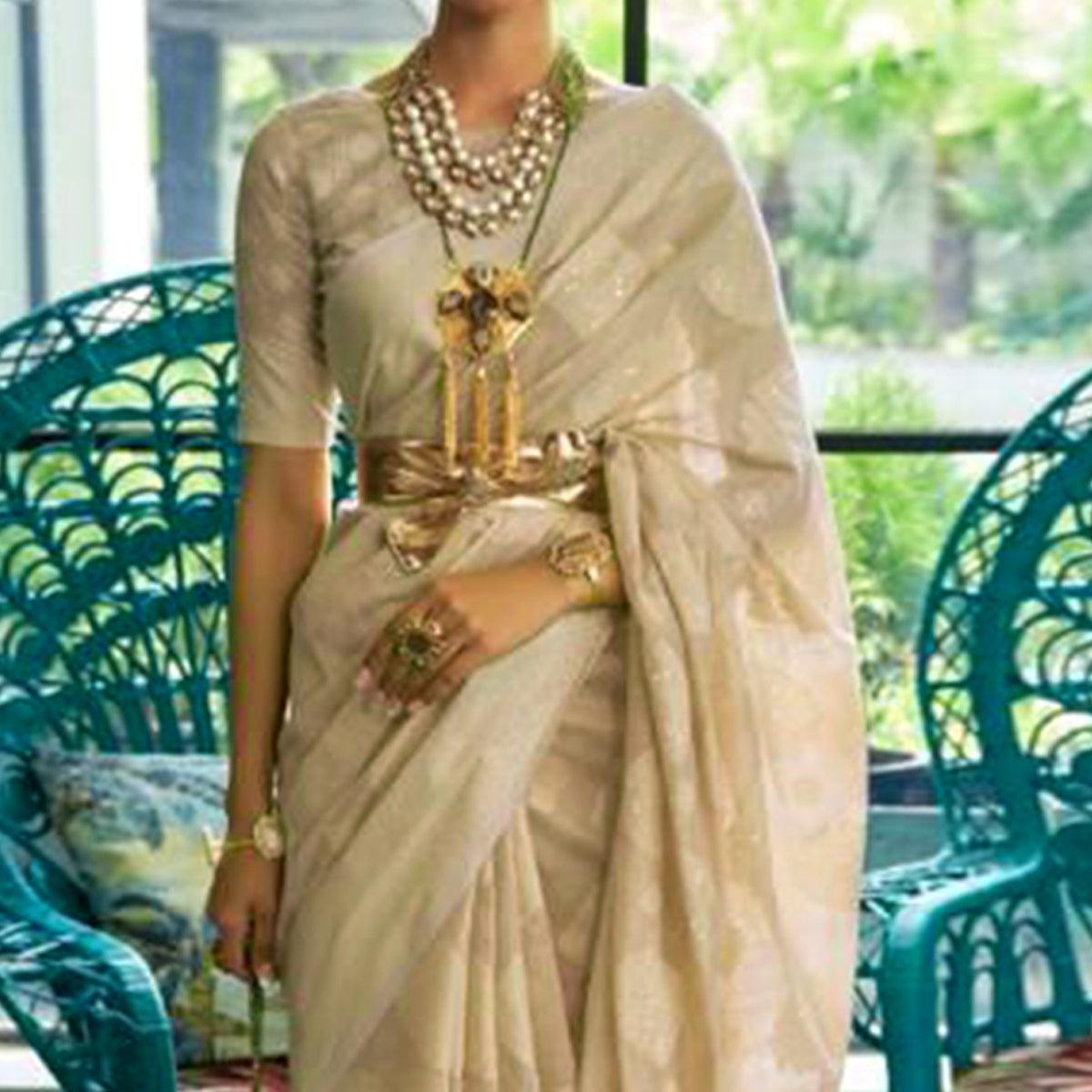 Brown Woven-Sequins Handloom Silk Saree