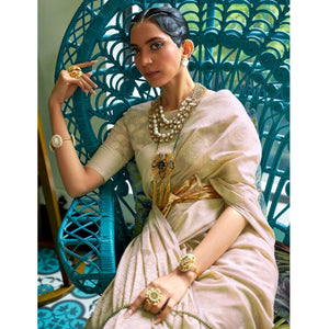 Brown Woven-Sequins Handloom Silk Saree