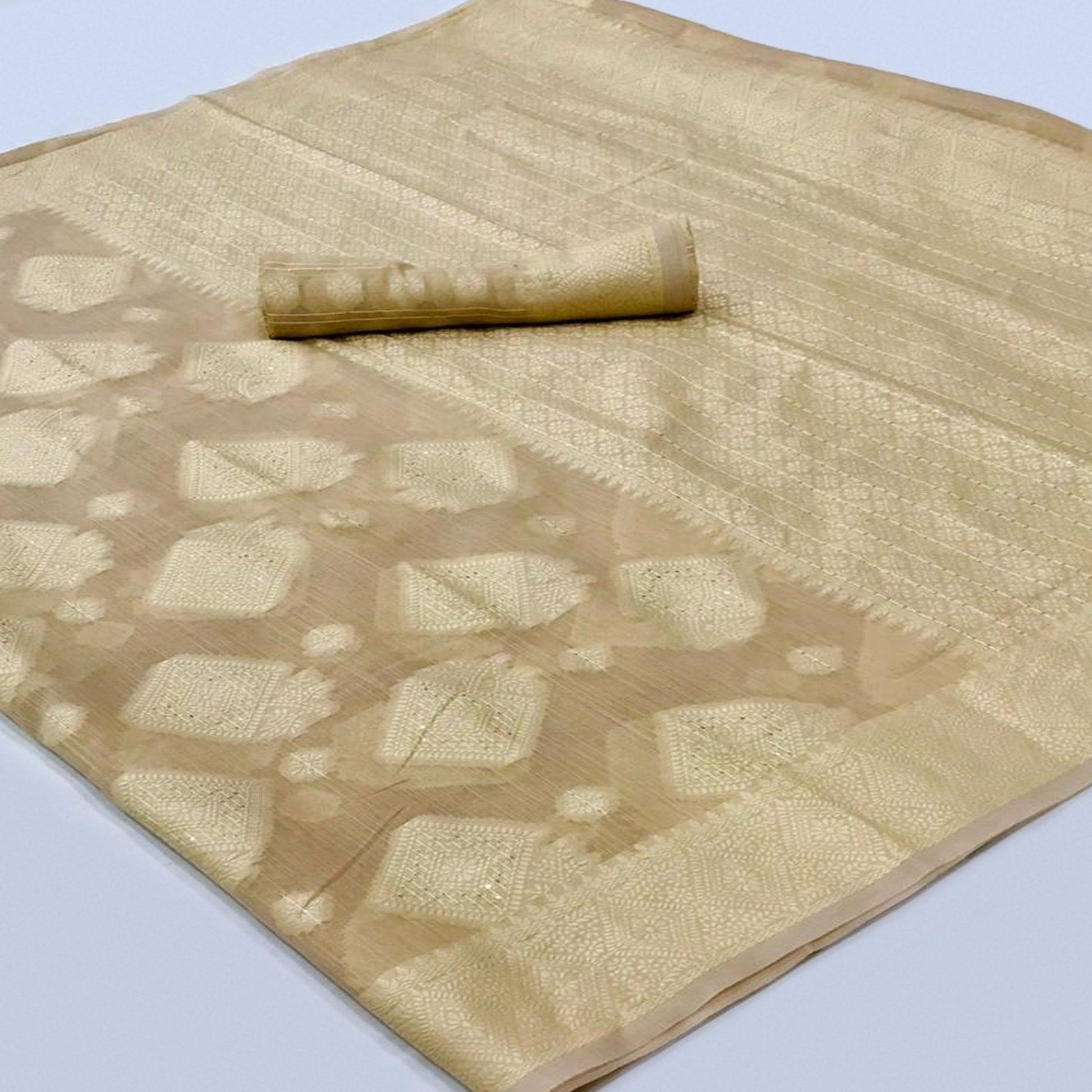 Brown Woven-Sequins Handloom Silk Saree