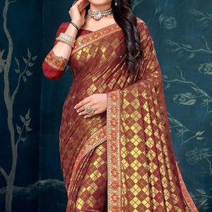 Brown Woven With Diamond Work Art Silk Saree