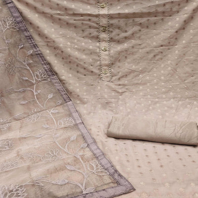 Brown Woven With Gota Work Cotton Blend Dress Material