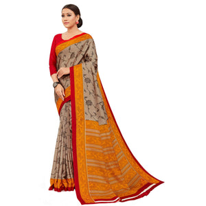 Brown-Yellow Casual Wear Printed Manipuri Silk Saree