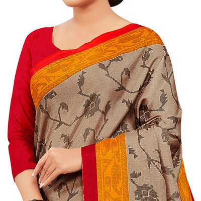 Brown-Yellow Casual Wear Printed Manipuri Silk Saree