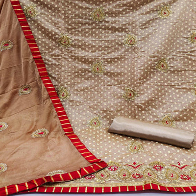 Brown Zardosi Work Fancy Fabric Dress Material