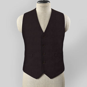 Brown Pinstripe Wool Waist Coat