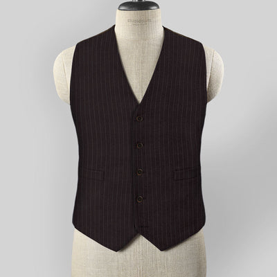 Brown Pinstripe Wool Waist Coat