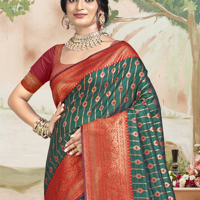 Green Silk Saree With Blouse Piece
