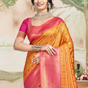 Orange Silk Saree With Blouse Piece