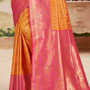 Orange Silk Saree With Blouse Piece