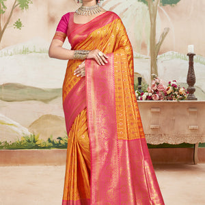 Orange Silk Saree With Blouse Piece