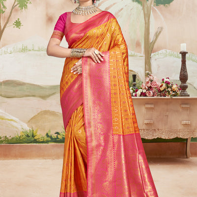 Orange Silk Saree With Blouse Piece