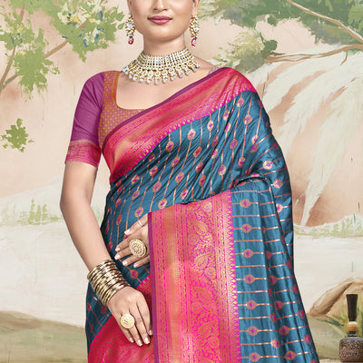 Blue Silk Saree With Blouse Piece