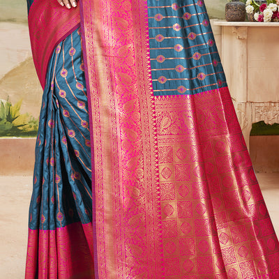 Blue Silk Saree With Blouse Piece