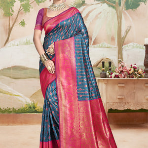 Blue Silk Saree With Blouse Piece