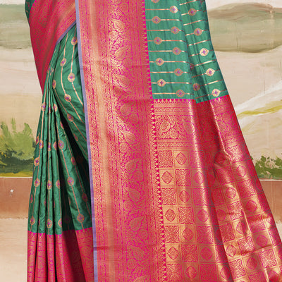 Teal Silk Saree With Blouse Piece
