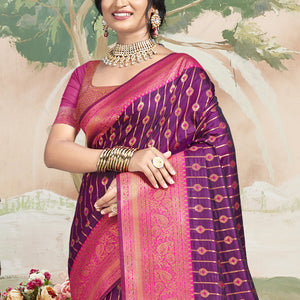 Magenta Silk Saree With Blouse Piece