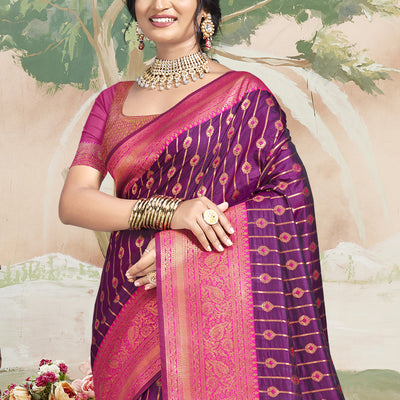 Magenta Silk Saree With Blouse Piece