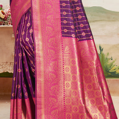 Magenta Silk Saree With Blouse Piece